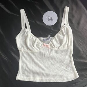 Princess Polly White Knit Top with Pink Ribbon